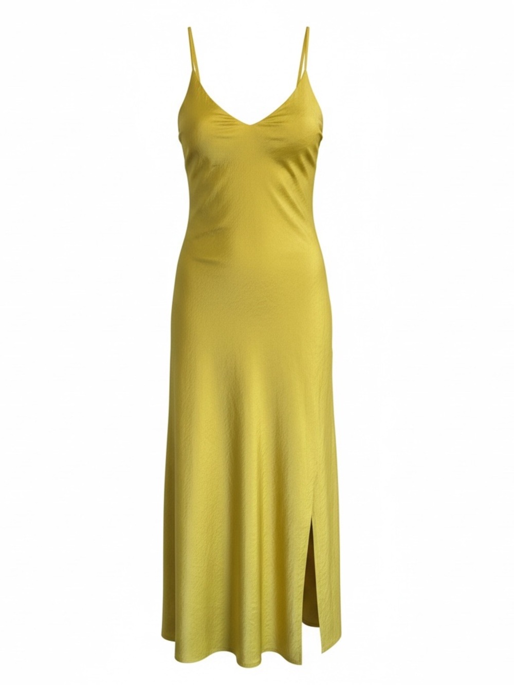 Vintage Y2K Yellow Satin Slip Maxi Dress with Adjustable Spaghetti Straps